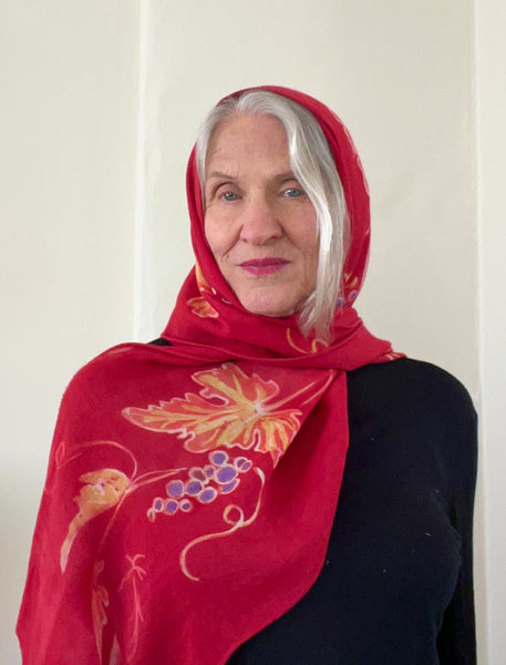 Handmade Silk/wool blend grapevine scarf