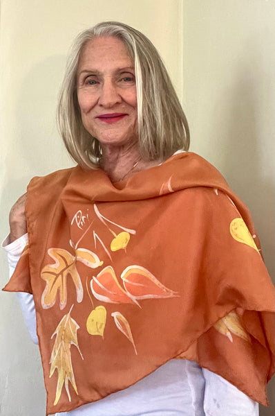 Handmade Fall leaves Silk scarf