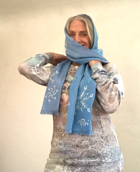 Batik snowflake crepe wool scarf (3-tone)